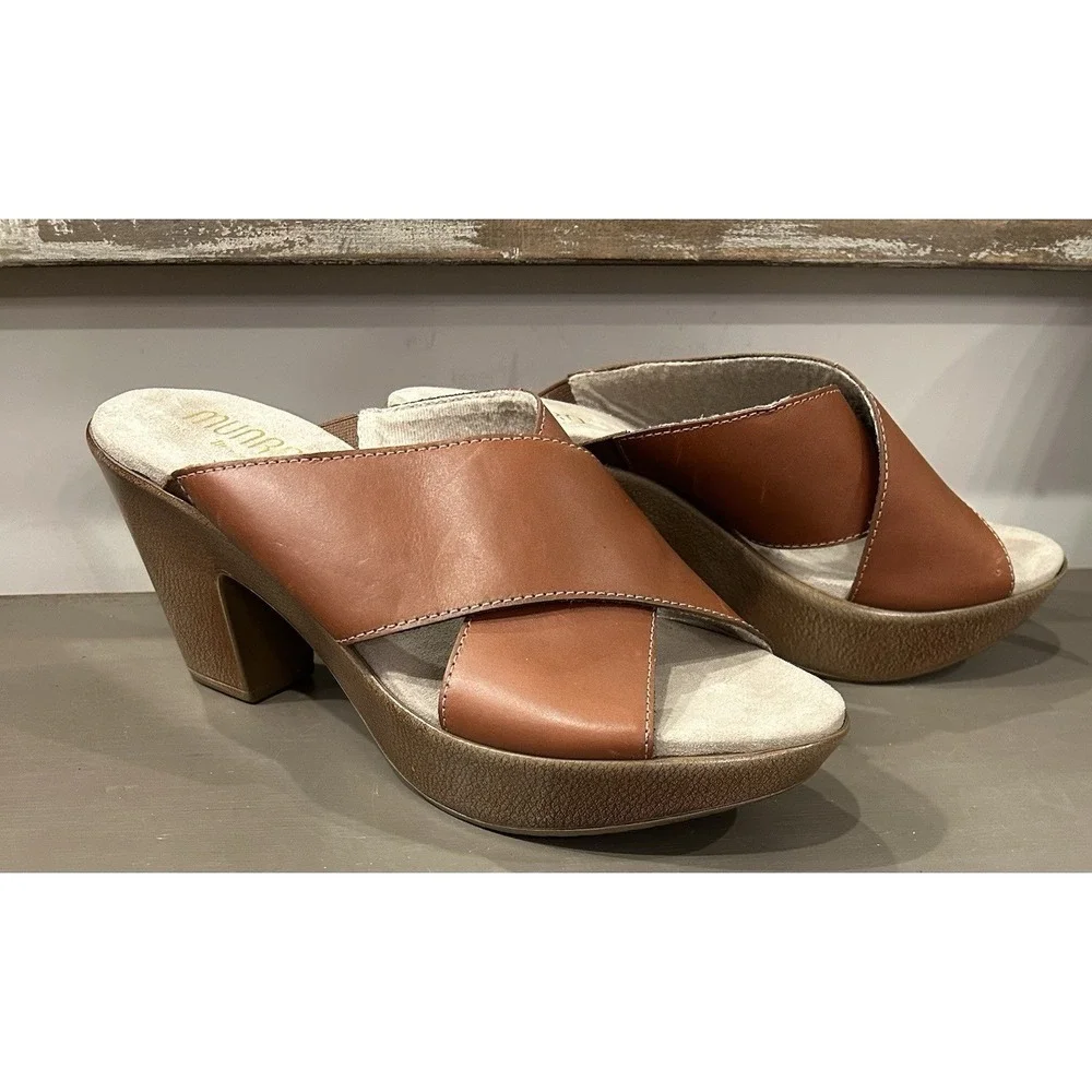 Munro‎ American Yuma Women's Sandals Criss Cross Brown Slip On Sz 8M Made in USA